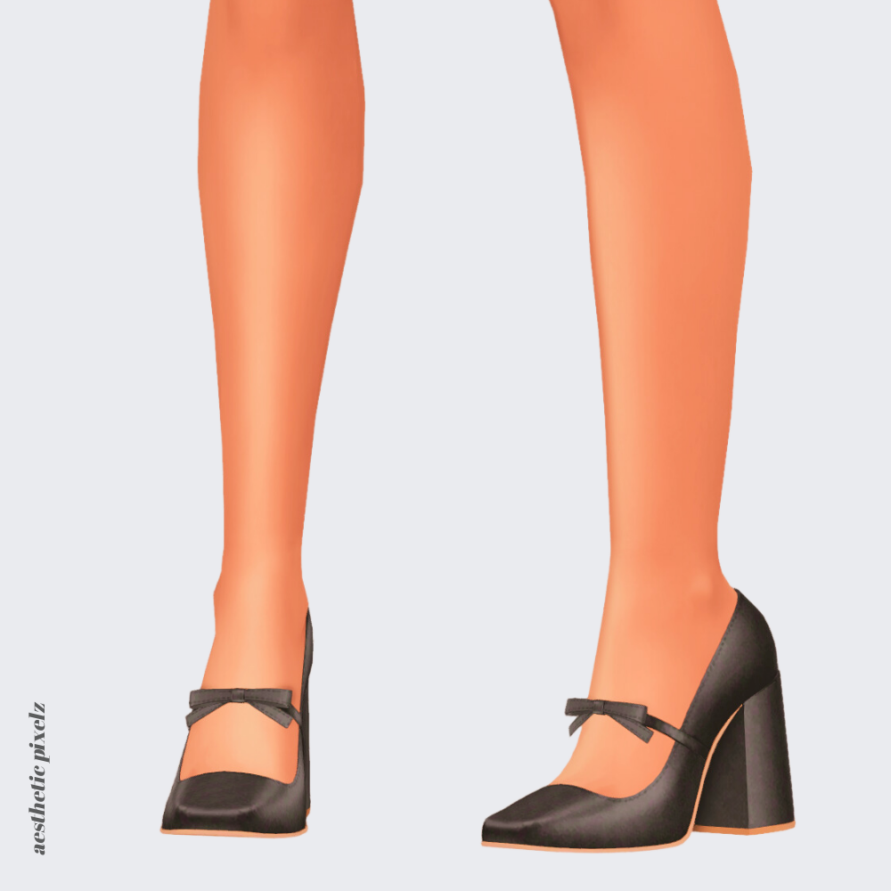 a sims 4 female sim wearing cc shoes that are black heels