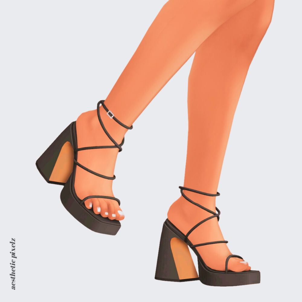 a sims 4 female sim wearing cc shoes that are black heels