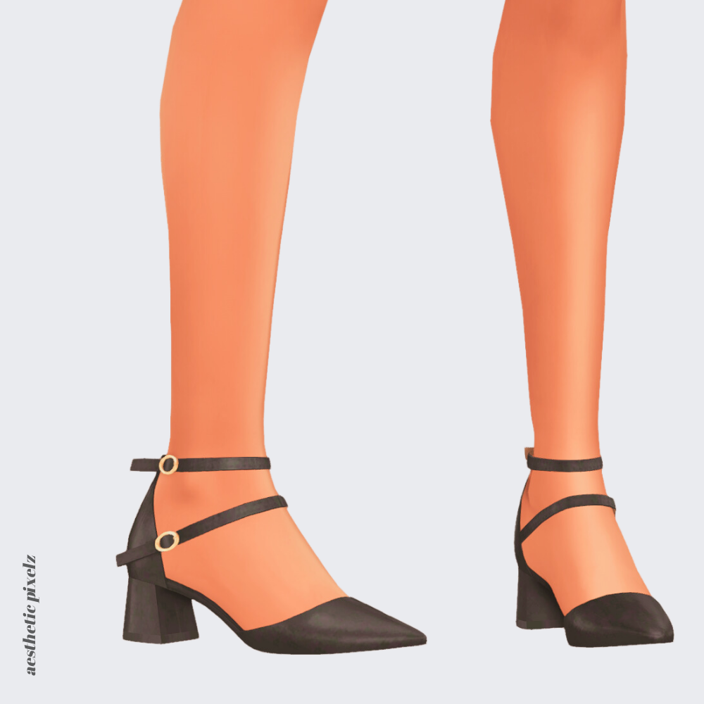 a sims 4 female sim wearing cc shoes that are black heels