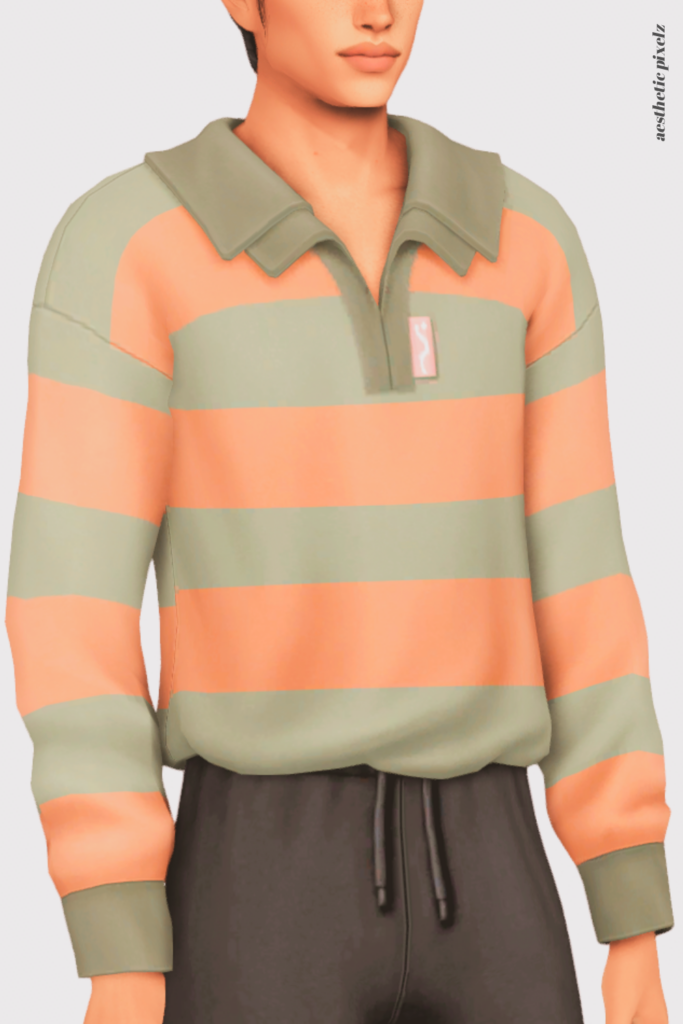 a sims 4 male sim wearing a custom content shirt in an everyday outfit