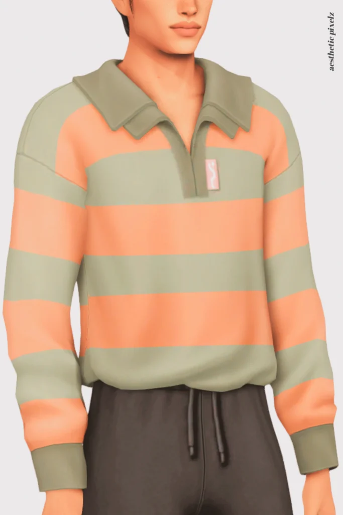 a sims 4 male sim wearing a custom content shirt in an everyday outfit