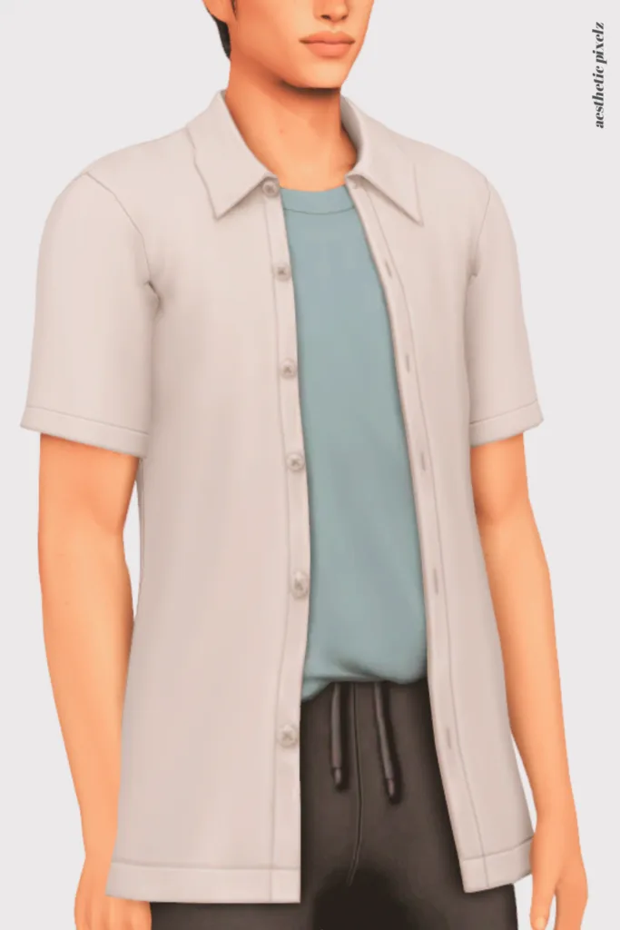 a sims 4 male sim wearing a custom content shirt in an everyday outfit