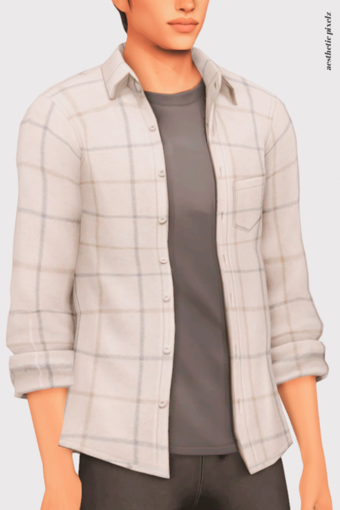 a sims 4 male sim wearing a custom content shirt in an everyday outfit