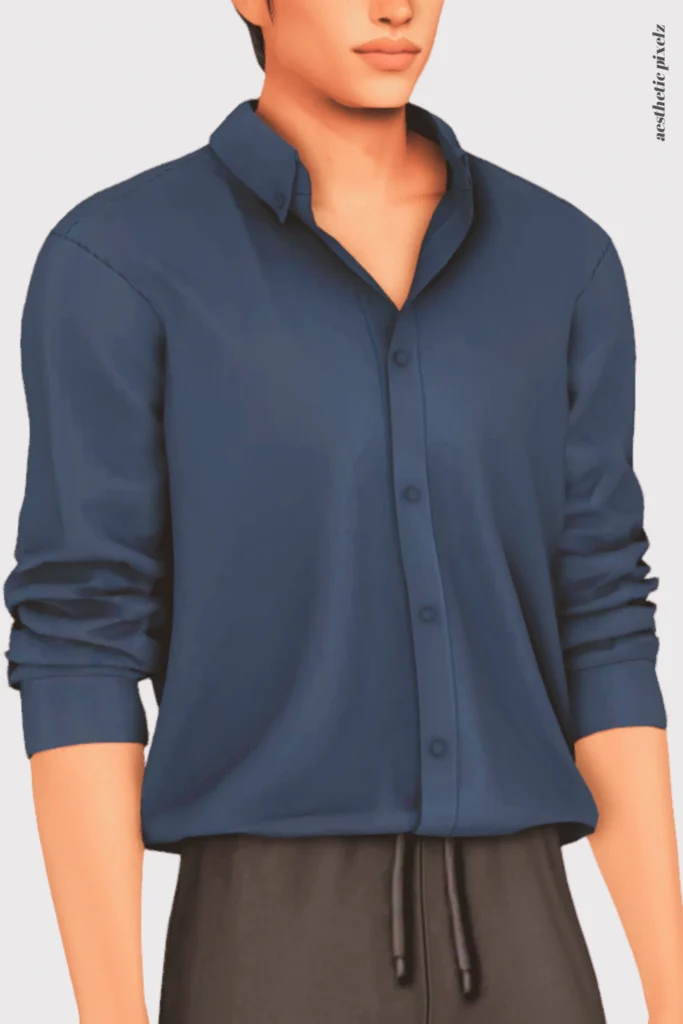 a sims 4 male sim wearing a custom content shirt in an everyday outfit