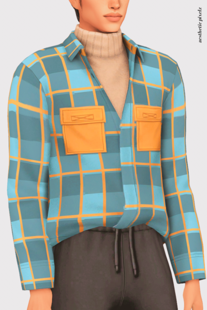 a sims 4 male sim wearing a custom content shirt in an everyday outfit