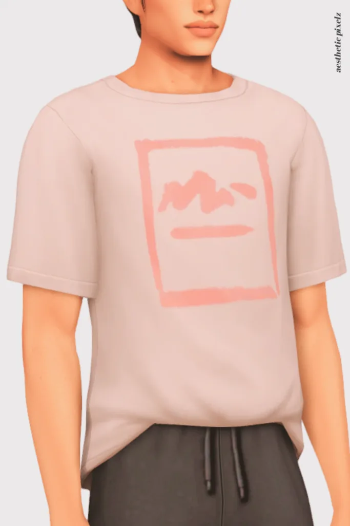 a sims 4 male sim wearing a custom content shirt in an everyday outfit