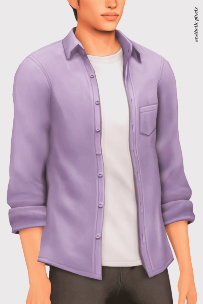 a sims 4 male sim wearing a custom content shirt in an everyday outfit