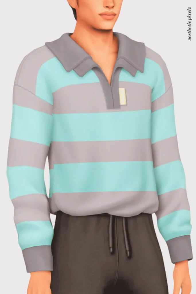 a sims 4 male sim wearing a custom content shirt in an everyday outfit