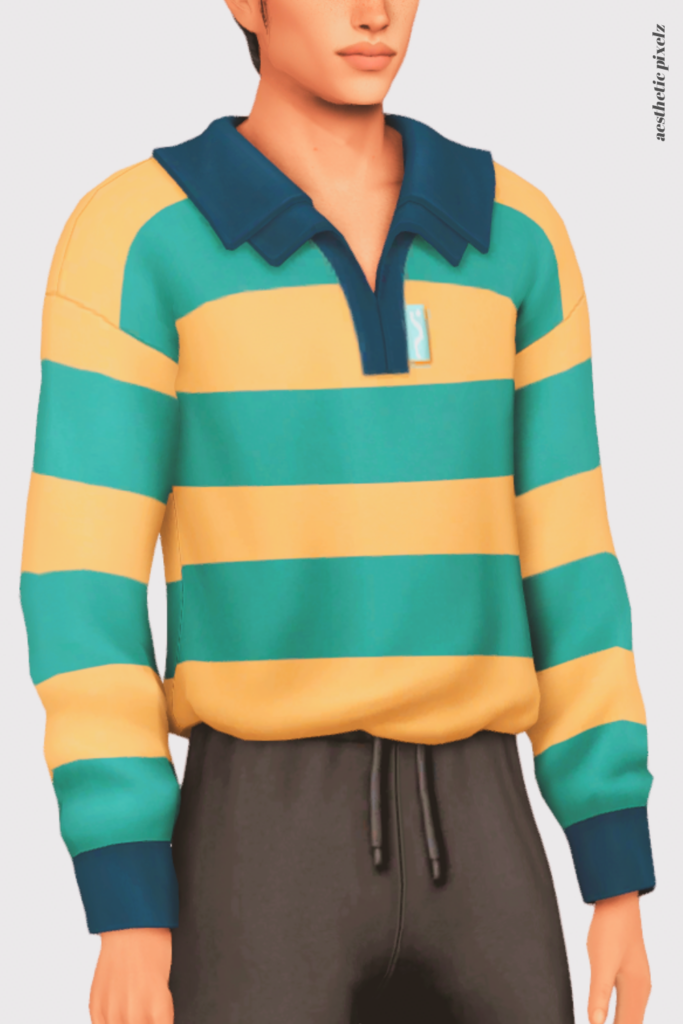 a sims 4 male sim wearing a custom content shirt in an everyday outfit