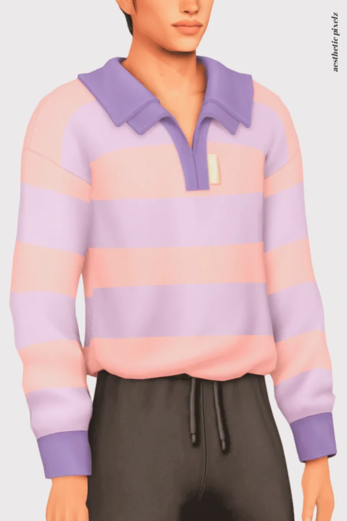 a sims 4 male sim wearing a custom content shirt in an everyday outfit