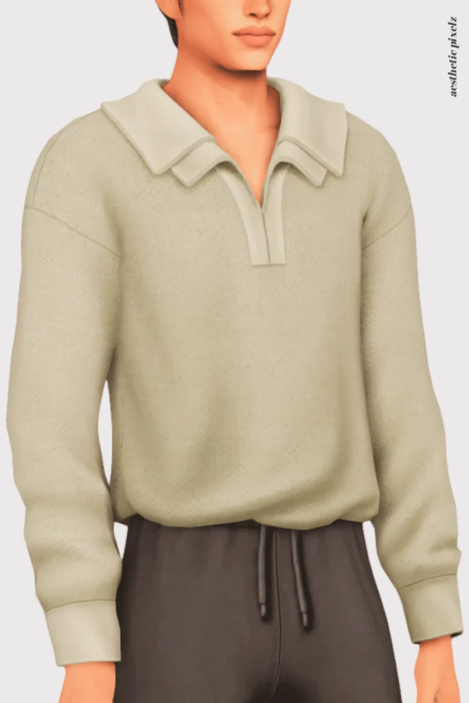 a sims 4 male sim wearing a custom content shirt in an everyday outfit