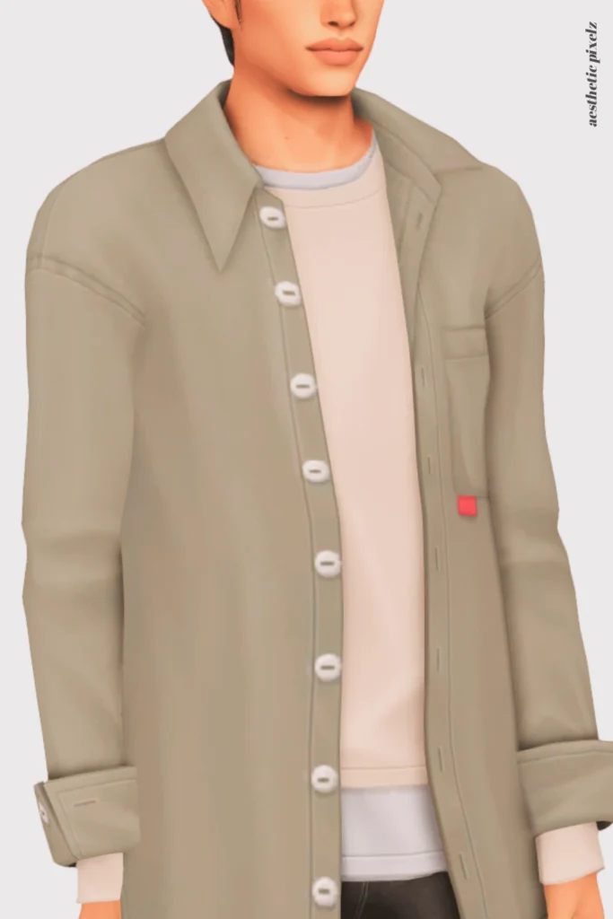 a sims 4 male sim wearing a custom content shirt in an everyday outfit