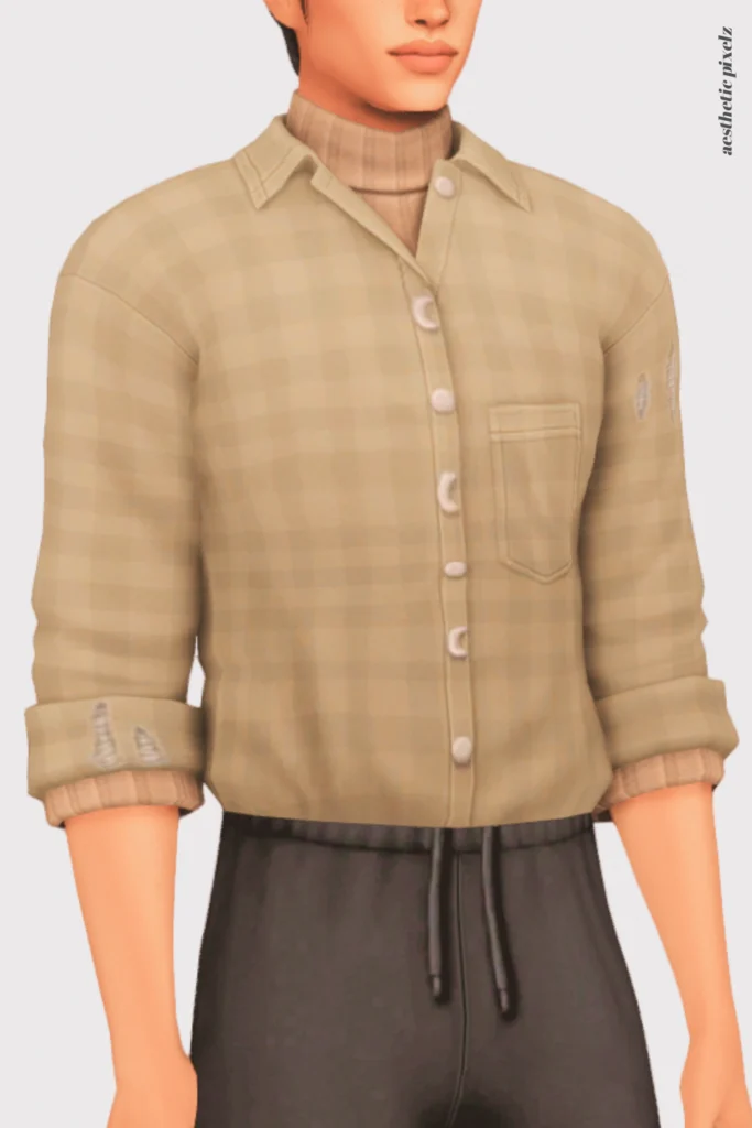 a sims 4 male sim wearing a custom content shirt in an everyday outfit