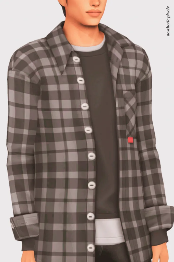 a sims 4 male sim wearing a custom content shirt in an everyday outfit