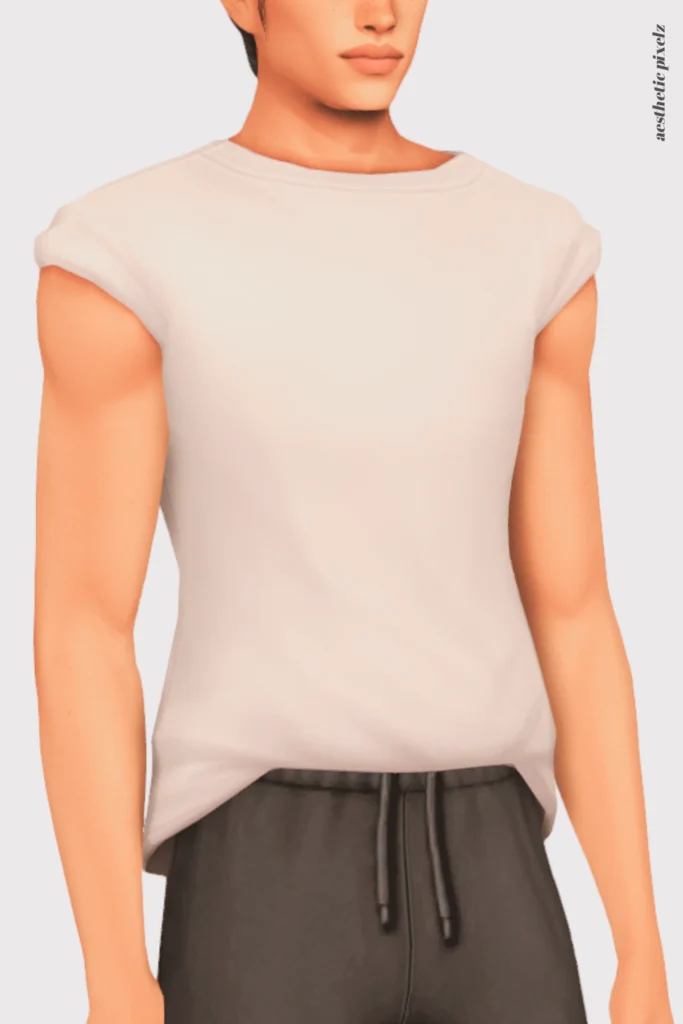 a sims 4 male sim wearing a custom content shirt in an everyday outfit