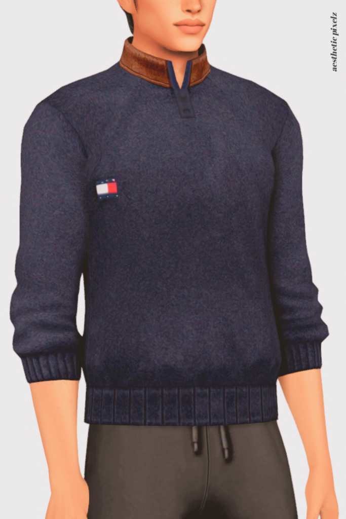 a sims 4 male sim wearing a custom content shirt in an everyday outfit