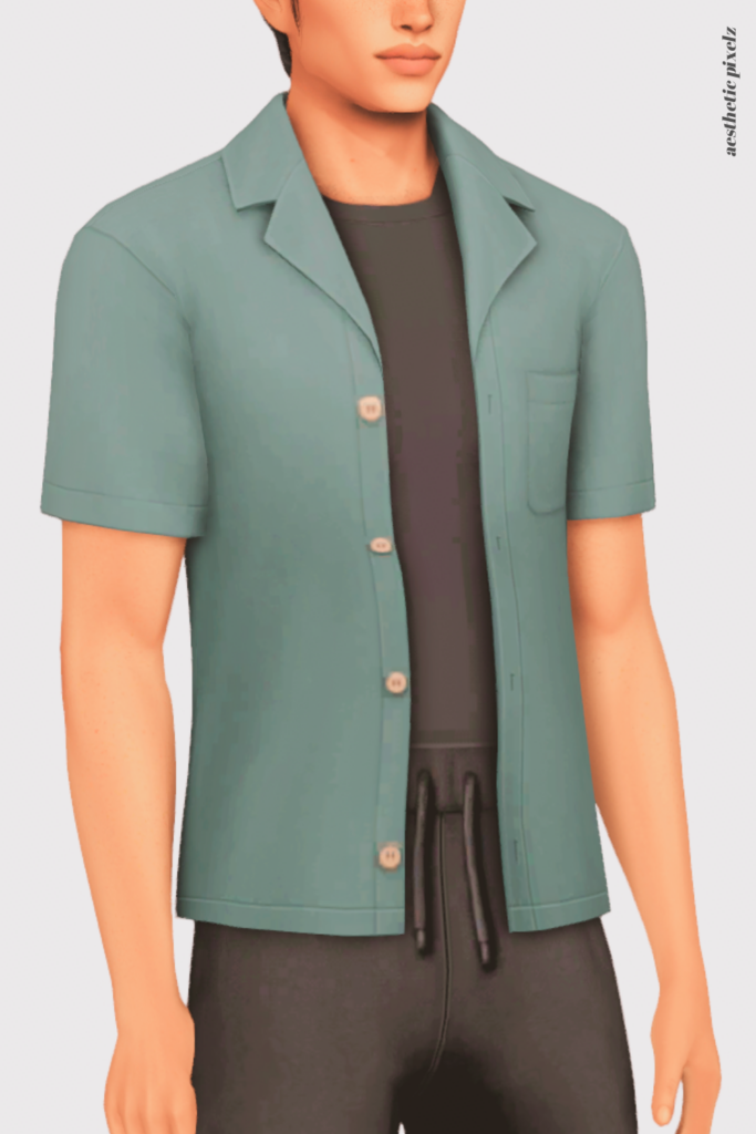 a sims 4 male sim wearing a custom content shirt in an everyday outfit