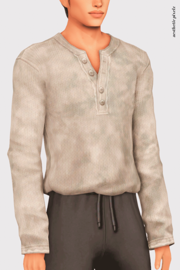 a sims 4 male sim wearing a custom content shirt in an everyday outfit