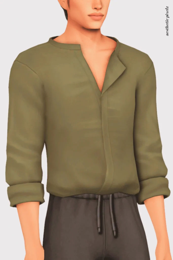 a sims 4 male sim wearing a custom content shirt in an everyday outfit