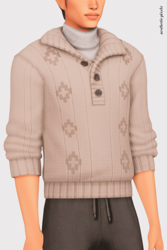 a sims 4 male sim wearing a custom content shirt in an everyday outfit