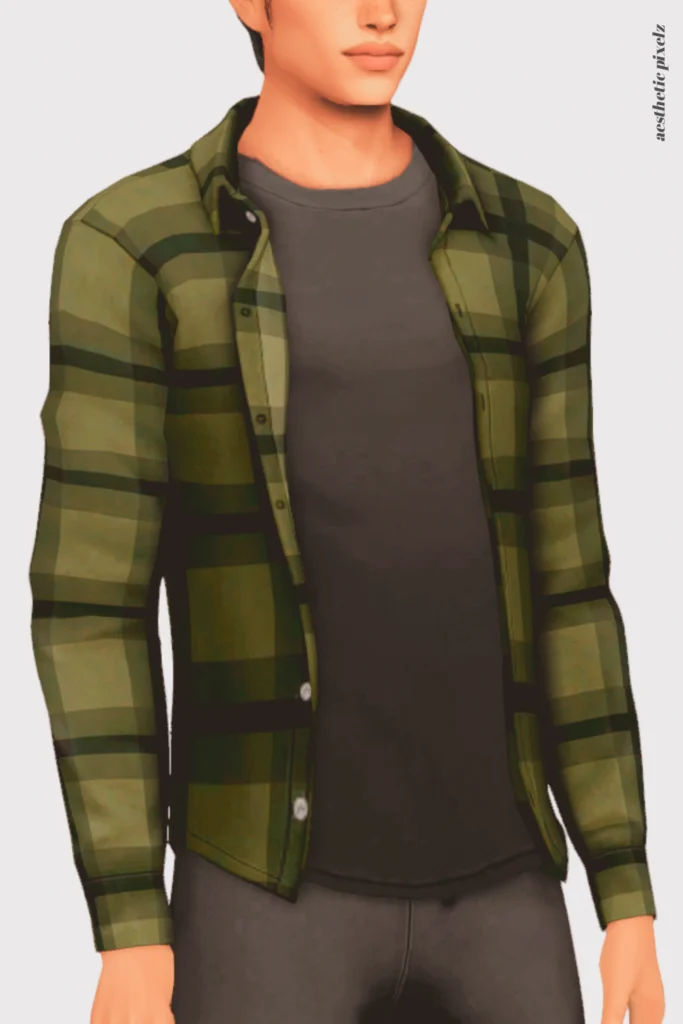 a sims 4 male sim wearing a custom content shirt in an everyday outfit