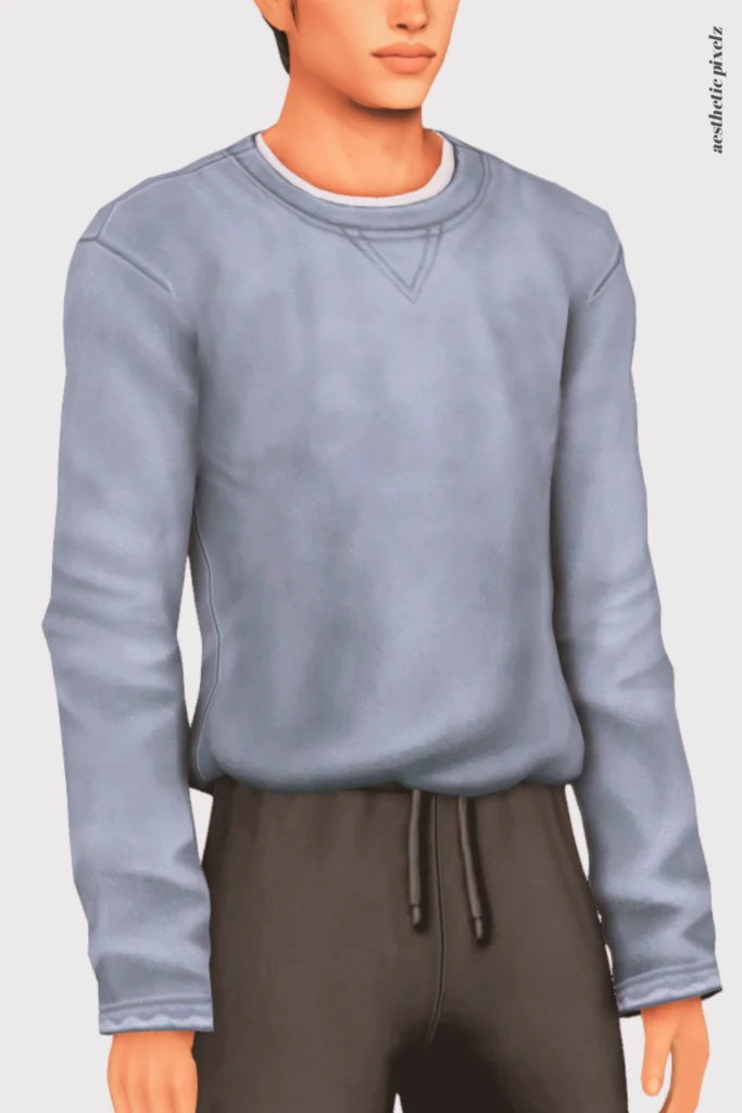 a sims 4 male sim wearing a custom content shirt in an everyday outfit