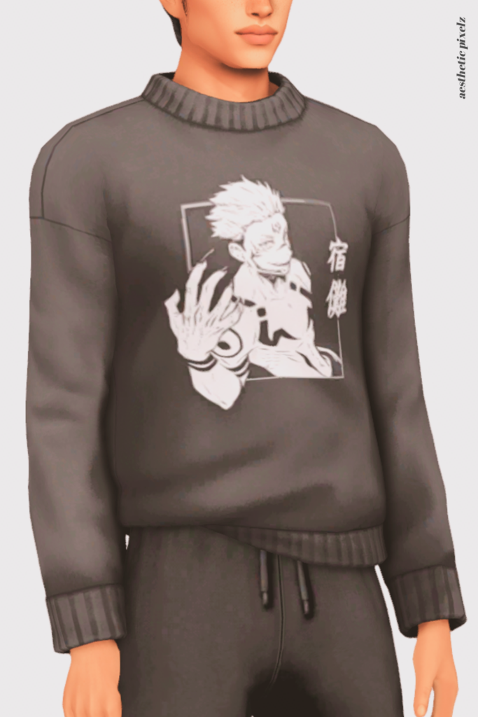 a sims 4 male sim wearing a custom content shirt in an everyday outfit