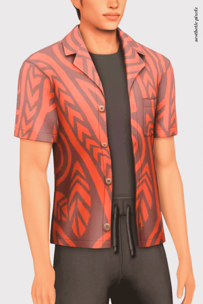 a sims 4 male sim wearing a custom content shirt in an everyday outfit