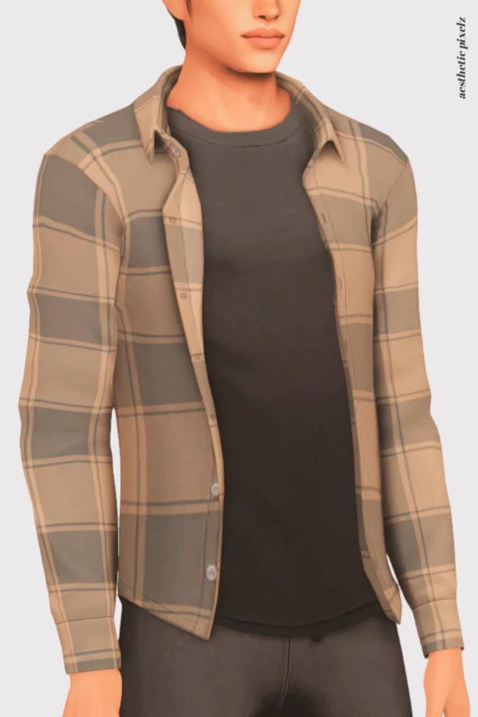 a sims 4 male sim wearing a custom content shirt in an everyday outfit