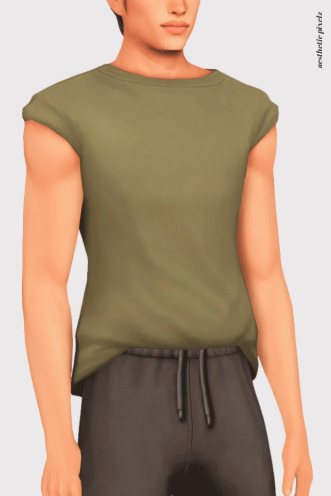 a sims 4 male sim wearing a custom content shirt in an everyday outfit