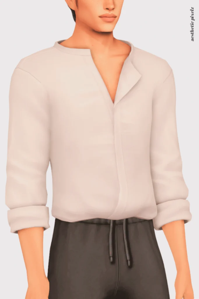 a sims 4 male sim wearing a custom content shirt in an everyday outfit