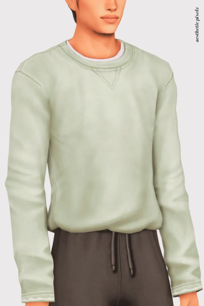 a sims 4 male sim wearing a custom content shirt in an everyday outfit