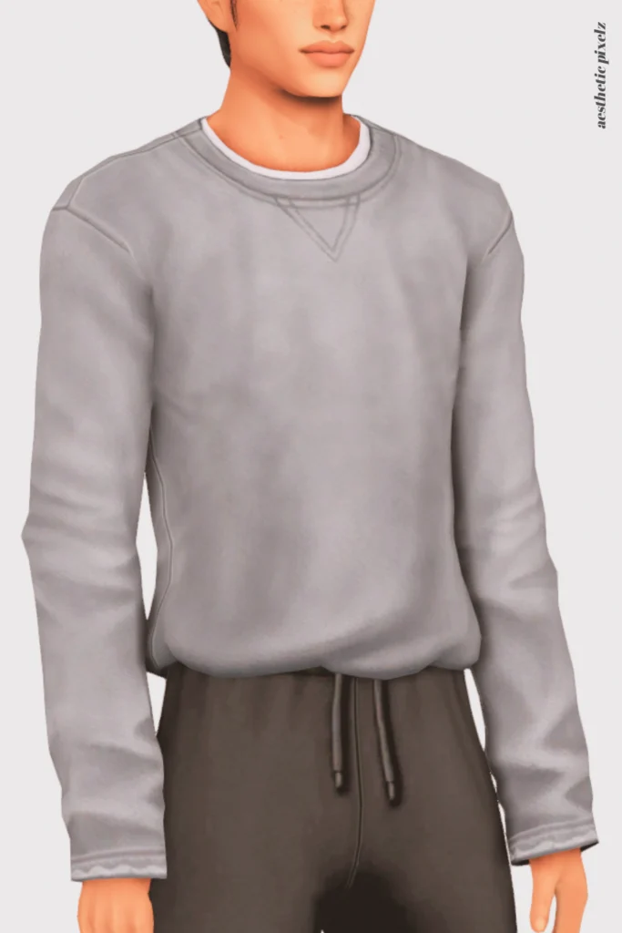 a sims 4 male sim wearing a custom content shirt in an everyday outfit