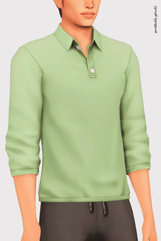 a sims 4 male sim wearing a custom content shirt in an everyday outfit