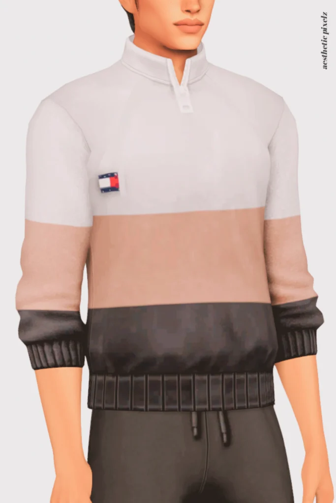 a sims 4 male sim wearing a custom content shirt in an everyday outfit