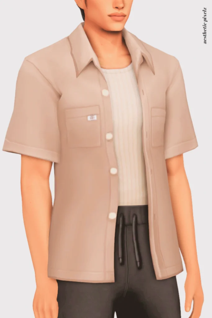 a sims 4 male sim wearing a custom content shirt in an everyday outfit