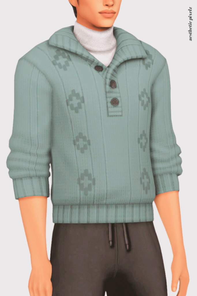 a sims 4 male sim wearing a custom content shirt in an everyday outfit