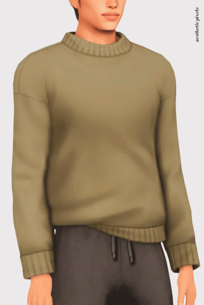 a sims 4 male sim wearing a custom content shirt in an everyday outfit