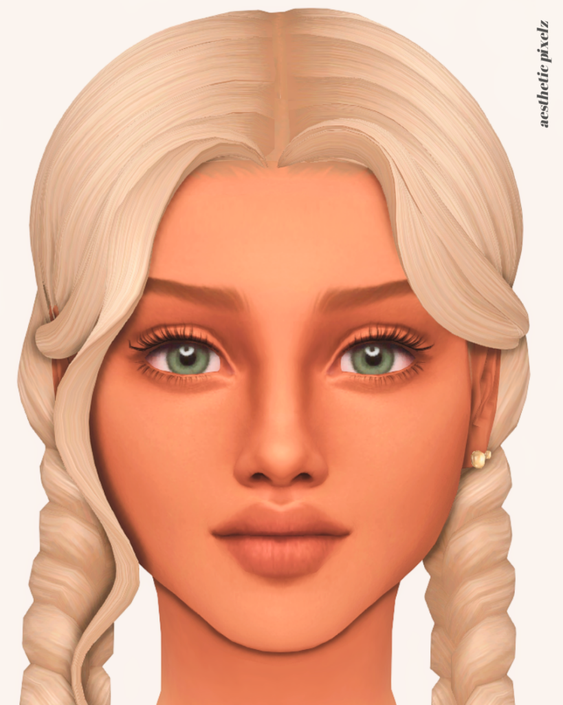 a sims 4 female sim wearing a custom content skin overlay