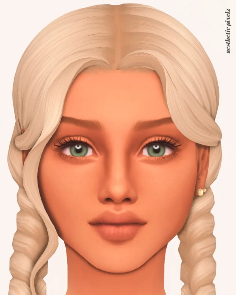 a sims 4 female sim wearing a custom content skin overlay