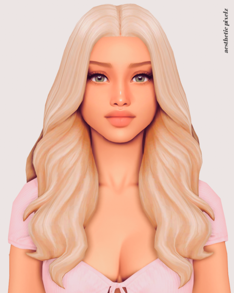 a sims 4 blonde female sim wearing a custom content hair