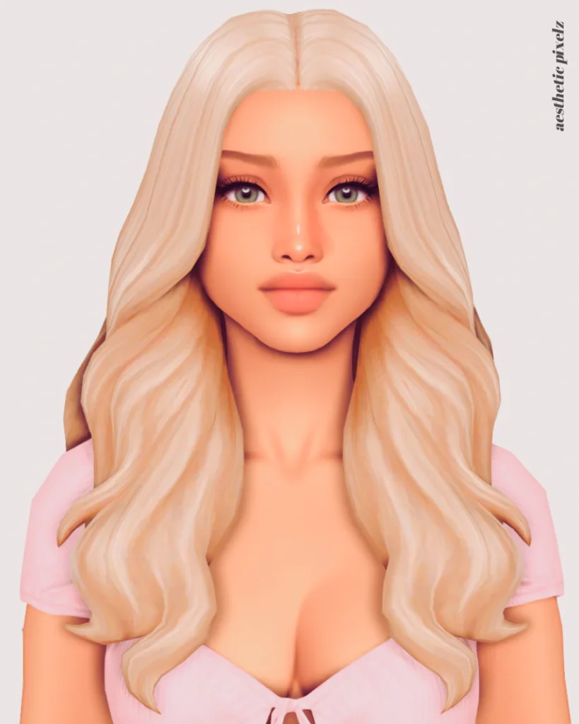 a sims 4 blonde female sim wearing a custom content hair