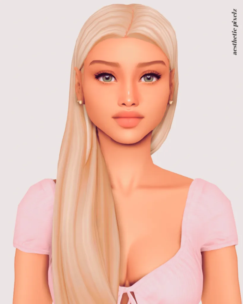 a sims 4 blonde female sim wearing a custom content hair