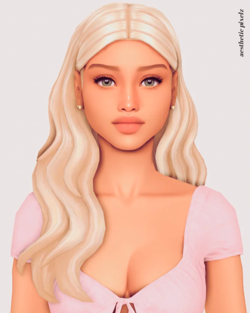 a sims 4 blonde female sim wearing a custom content hair