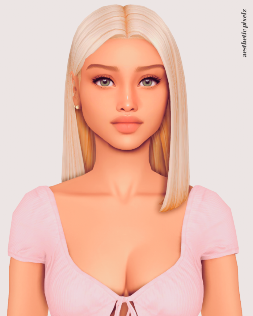 a sims 4 blonde female sim wearing a custom content hair