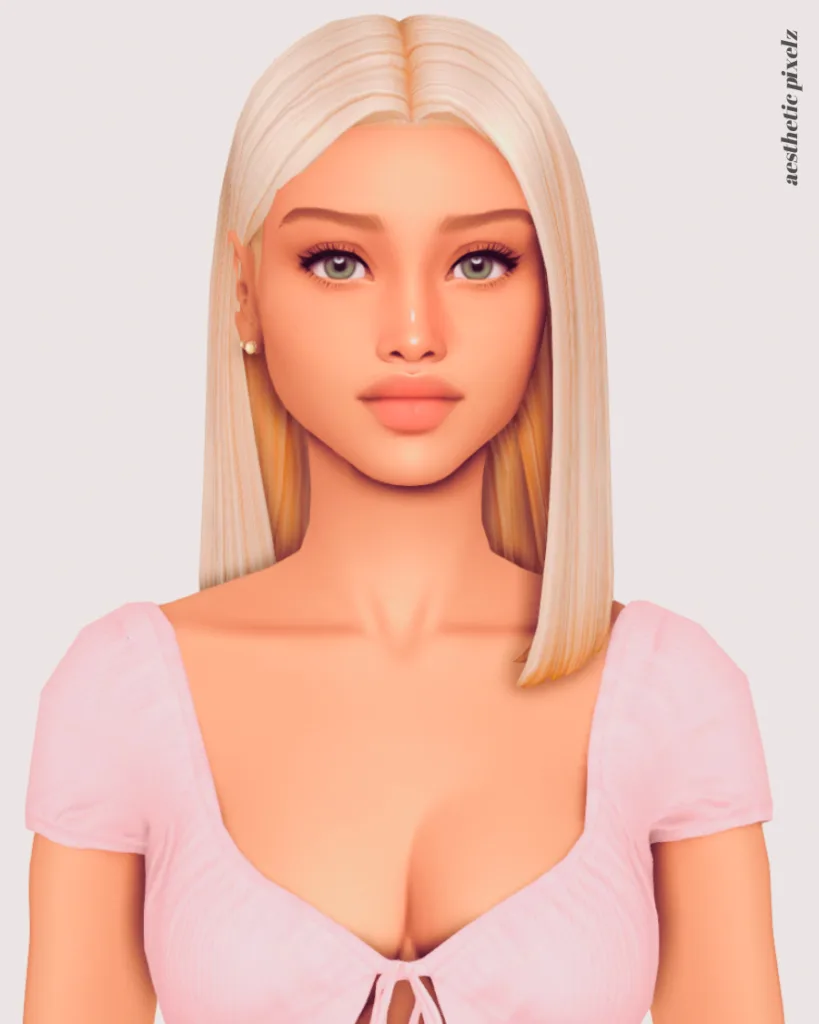 a sims 4 blonde female sim wearing a custom content hair