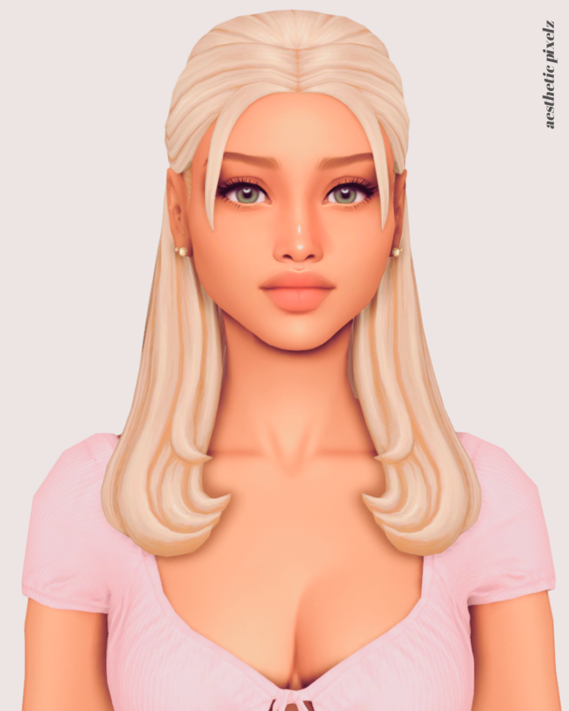 a sims 4 blonde female sim wearing a custom content hair