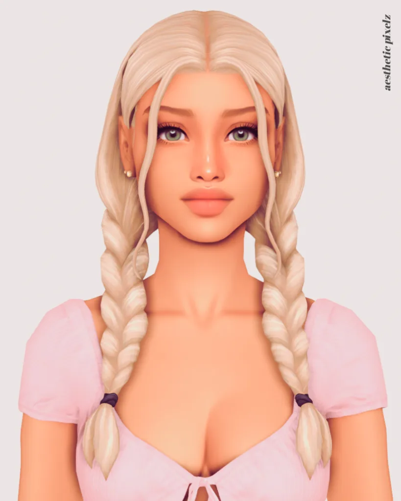 a sims 4 blonde female sim wearing a custom content hair