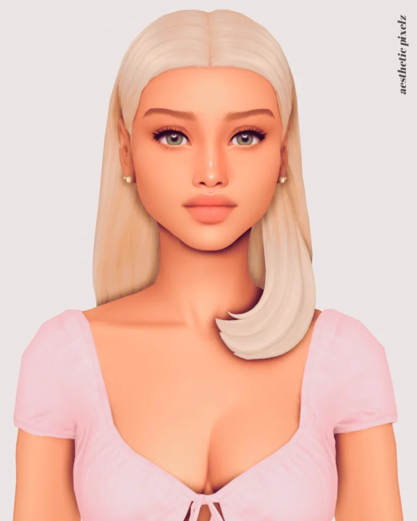 a sims 4 blonde female sim wearing a custom content hair