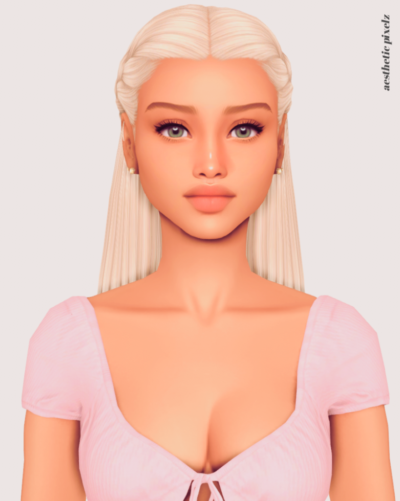 a sims 4 blonde female sim wearing a custom content hair